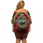 Aotearoa Ngati Maru Personalised Off Shoulder Short Dress Maori Iwi Poutama Puhoro Tattoo