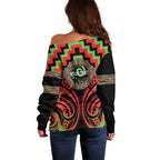 Aotearoa Ngati Maru Personalised Off Shoulder Sweater Maori Iwi Poutama Puhoro Tattoo