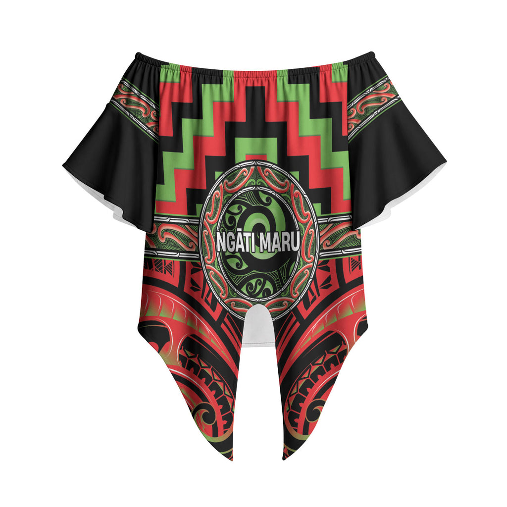 Aotearoa Ngati Maru Personalised Off Shoulder Wrap Waist Top Maori Iwi Poutama Puhoro Tattoo