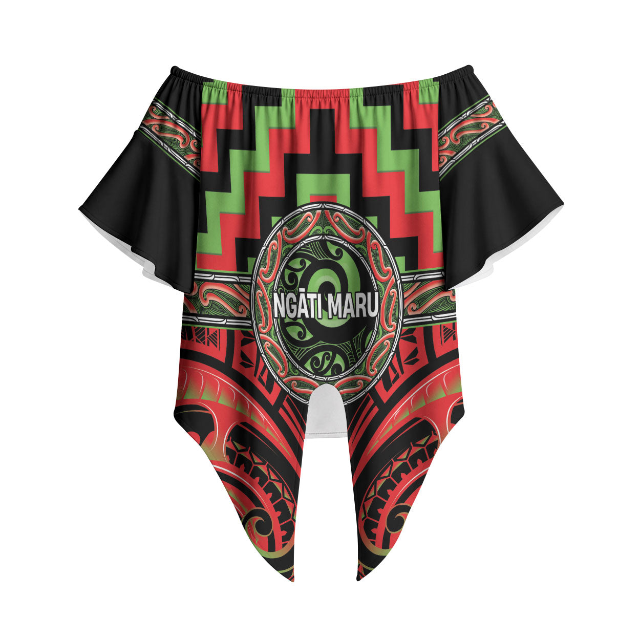Aotearoa Ngati Maru Personalised Off Shoulder Wrap Waist Top Maori Iwi Poutama Puhoro Tattoo