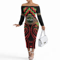 Aotearoa Ngati Maru Personalised Off The Shoulder Long Sleeve Dress Maori Iwi Poutama Puhoro Tattoo