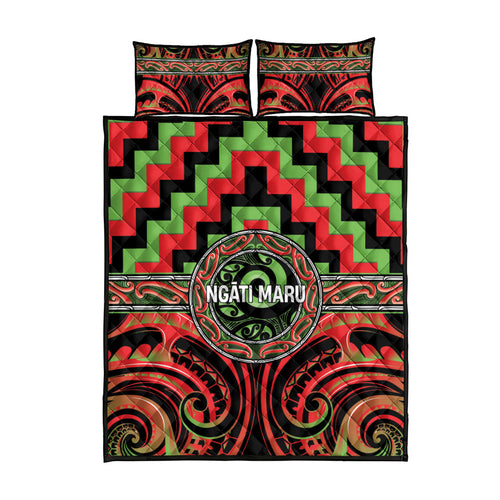 Aotearoa Ngati Maru Quilt Bed Set Maori Iwi Poutama Puhoro Tattoo