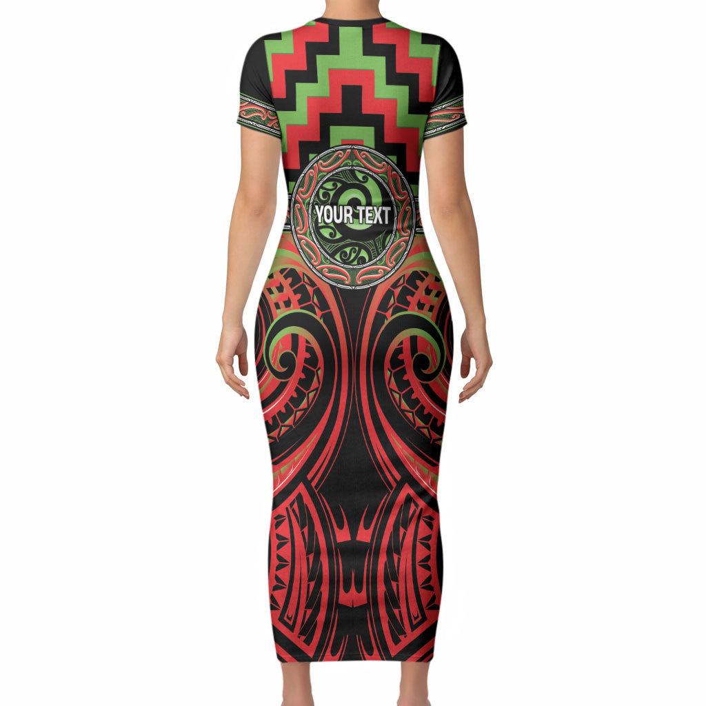 Aotearoa Ngati Maru Personalised Short Sleeve Bodycon Dress Maori Iwi Poutama Puhoro Tattoo