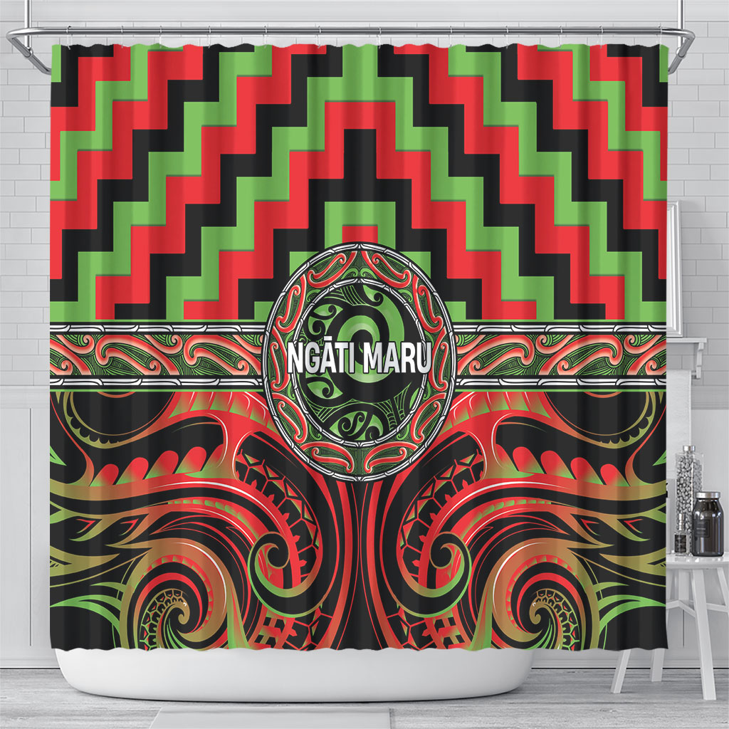 Aotearoa Ngati Maru Shower Curtain Maori Iwi Poutama Puhoro Tattoo