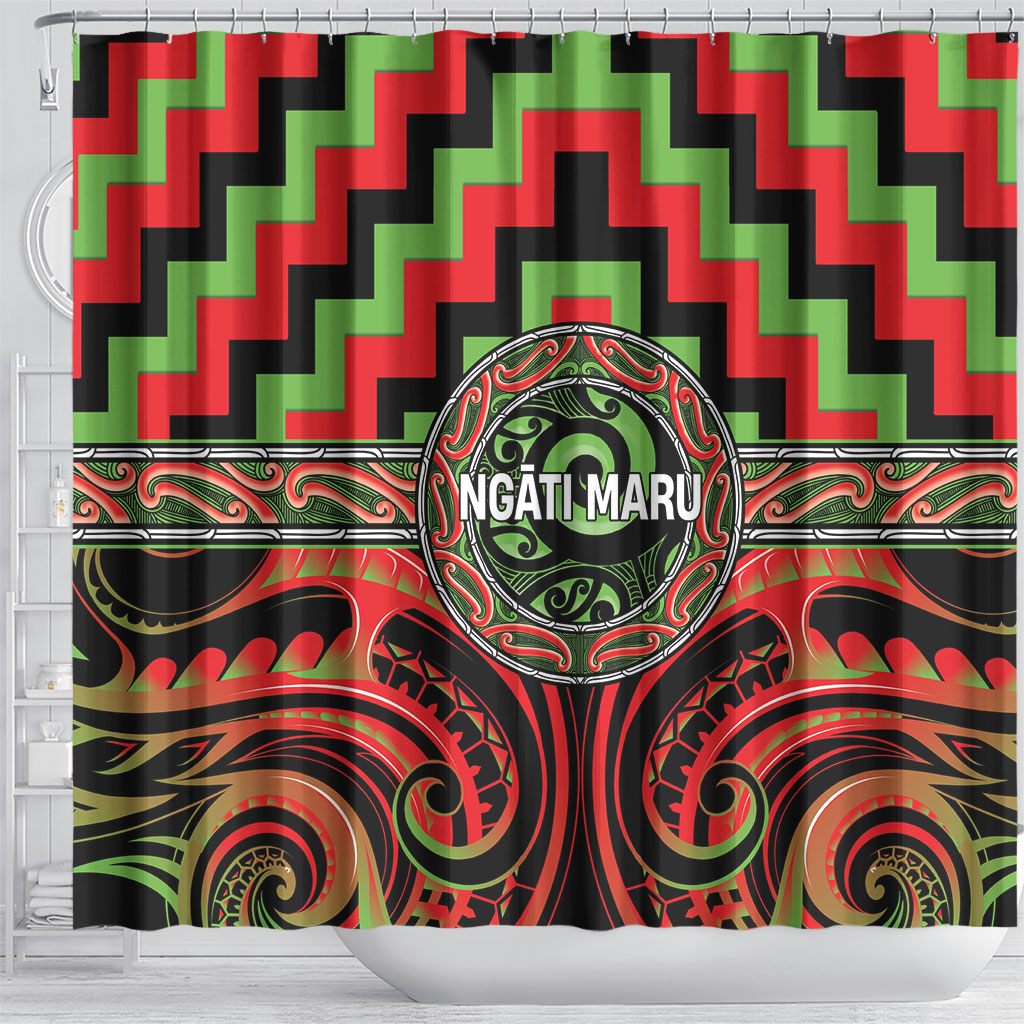 Aotearoa Ngati Maru Shower Curtain Maori Iwi Poutama Puhoro Tattoo