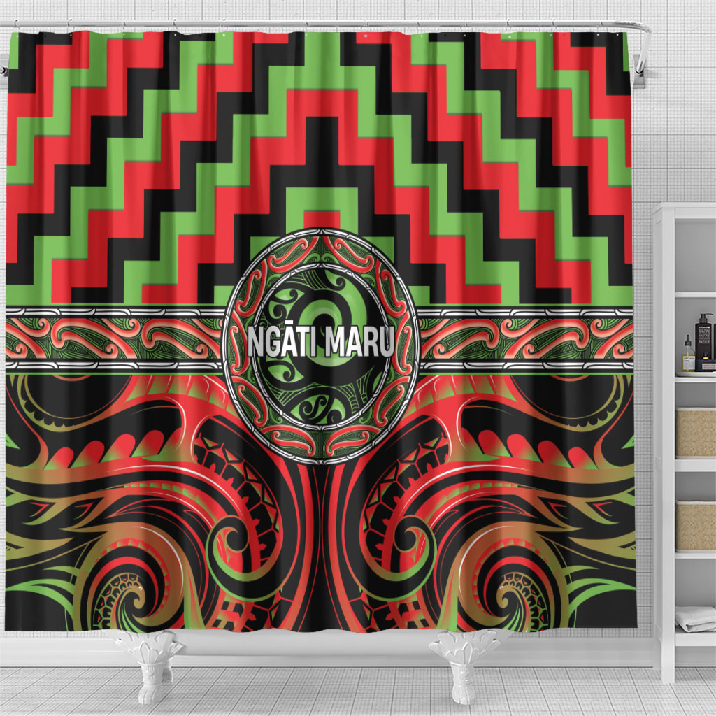 Aotearoa Ngati Maru Shower Curtain Maori Iwi Poutama Puhoro Tattoo