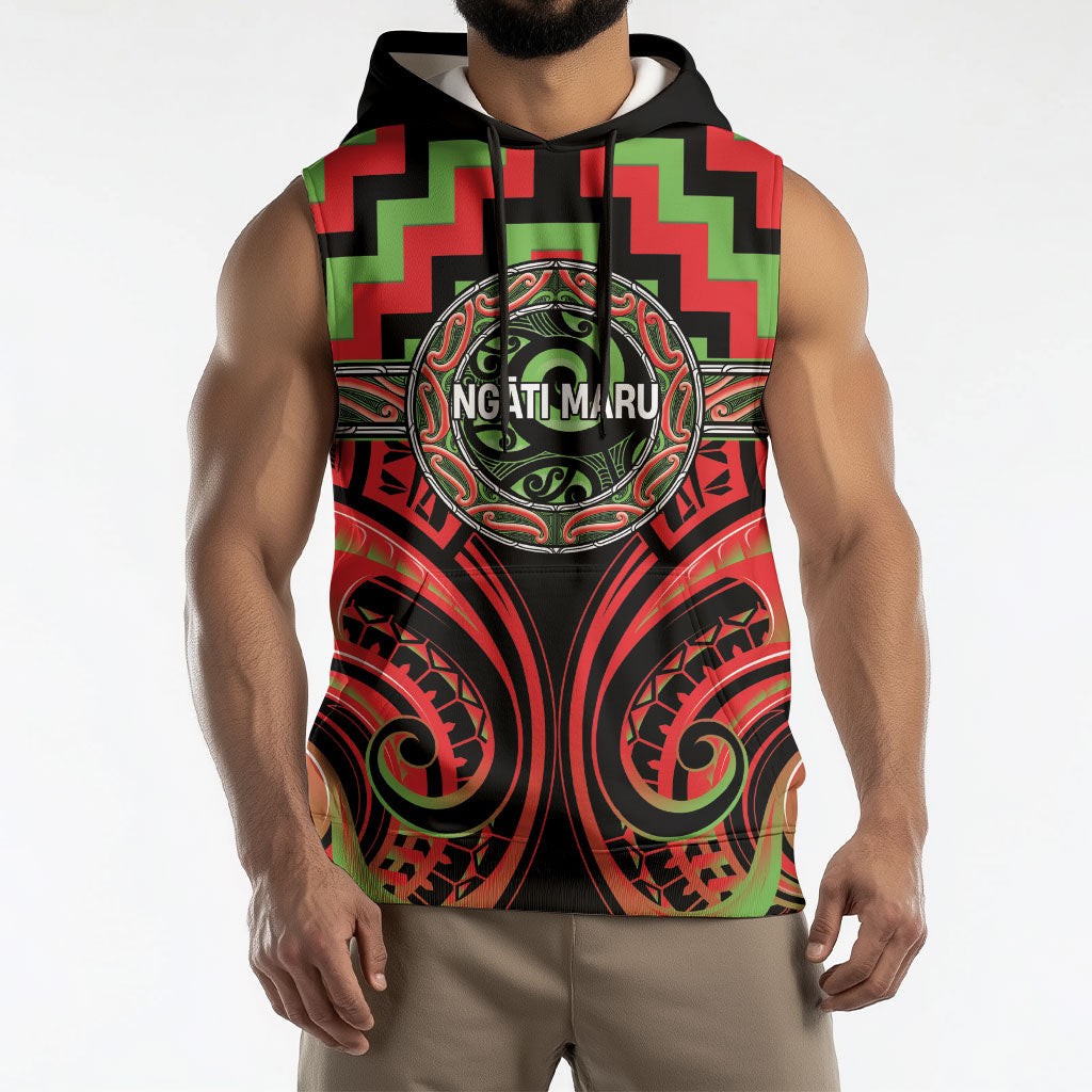Aotearoa Ngati Maru Personalised Sleeveless Hoodie Maori Iwi Poutama Puhoro Tattoo