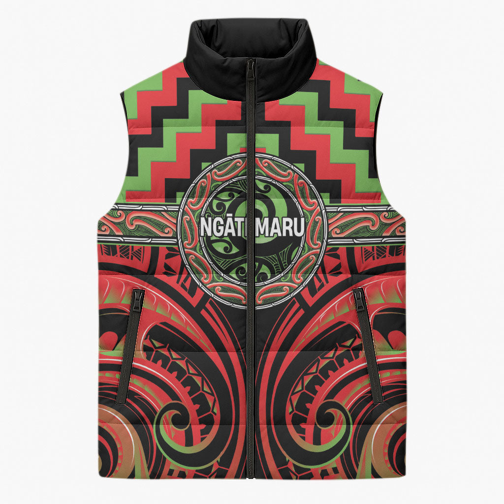 Aotearoa Ngati Maru Personalised Sleeveless Puffer Jacket Maori Iwi Poutama Puhoro Tattoo
