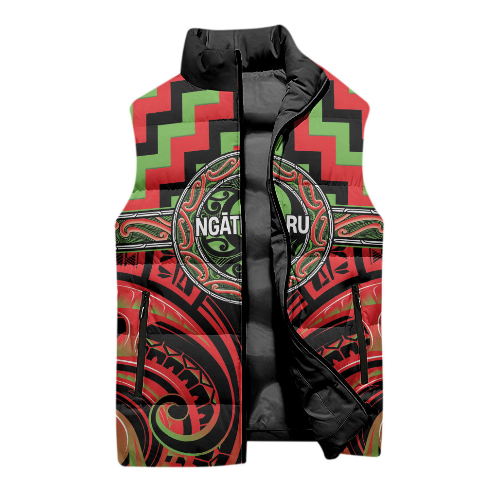 Aotearoa Ngati Maru Personalised Sleeveless Puffer Jacket Maori Iwi Poutama Puhoro Tattoo