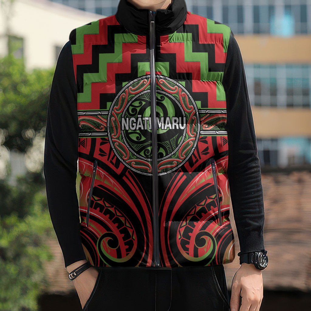 Aotearoa Ngati Maru Personalised Sleeveless Puffer Jacket Maori Iwi Poutama Puhoro Tattoo