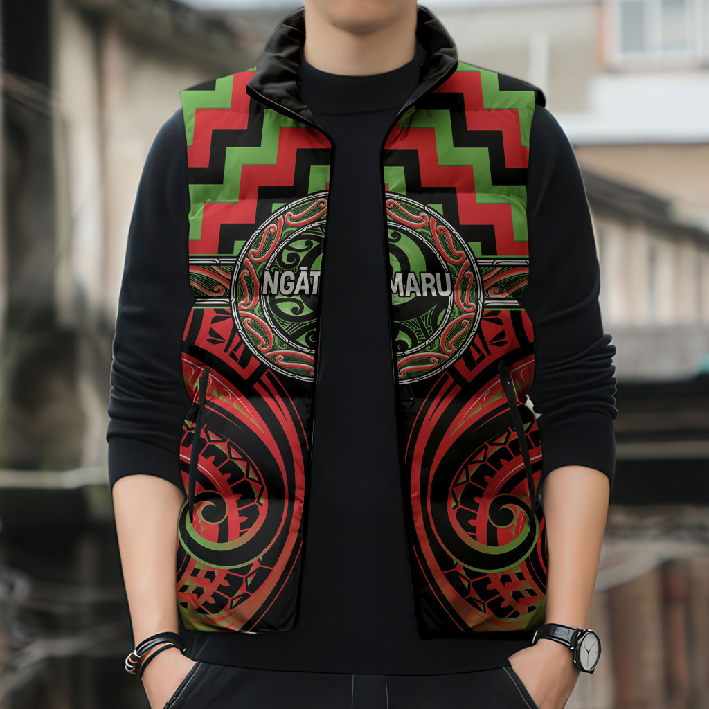 Aotearoa Ngati Maru Personalised Sleeveless Puffer Jacket Maori Iwi Poutama Puhoro Tattoo