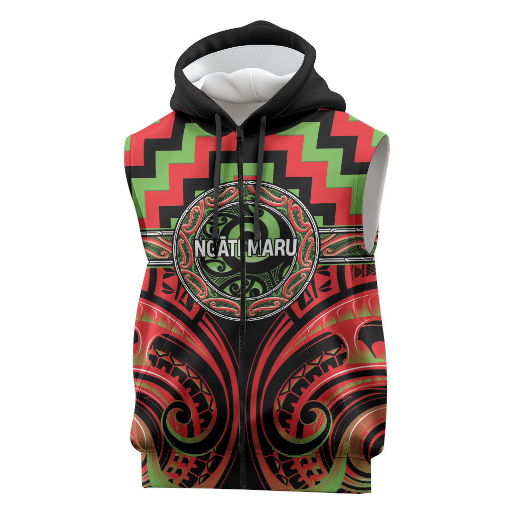 Aotearoa Ngati Maru Personalised Sleeveless Zip Hoodie Maori Iwi Poutama Puhoro Tattoo