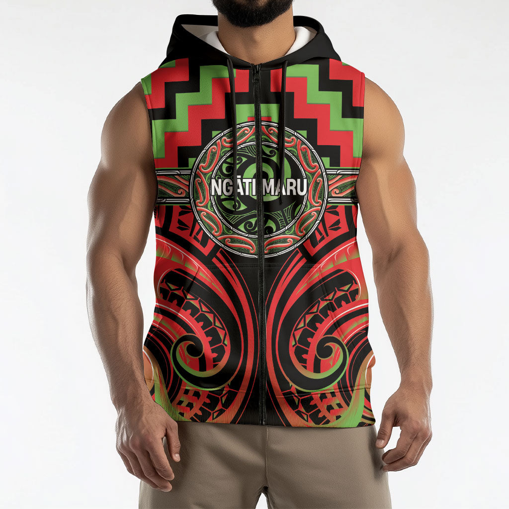 Aotearoa Ngati Maru Personalised Sleeveless Zip Hoodie Maori Iwi Poutama Puhoro Tattoo