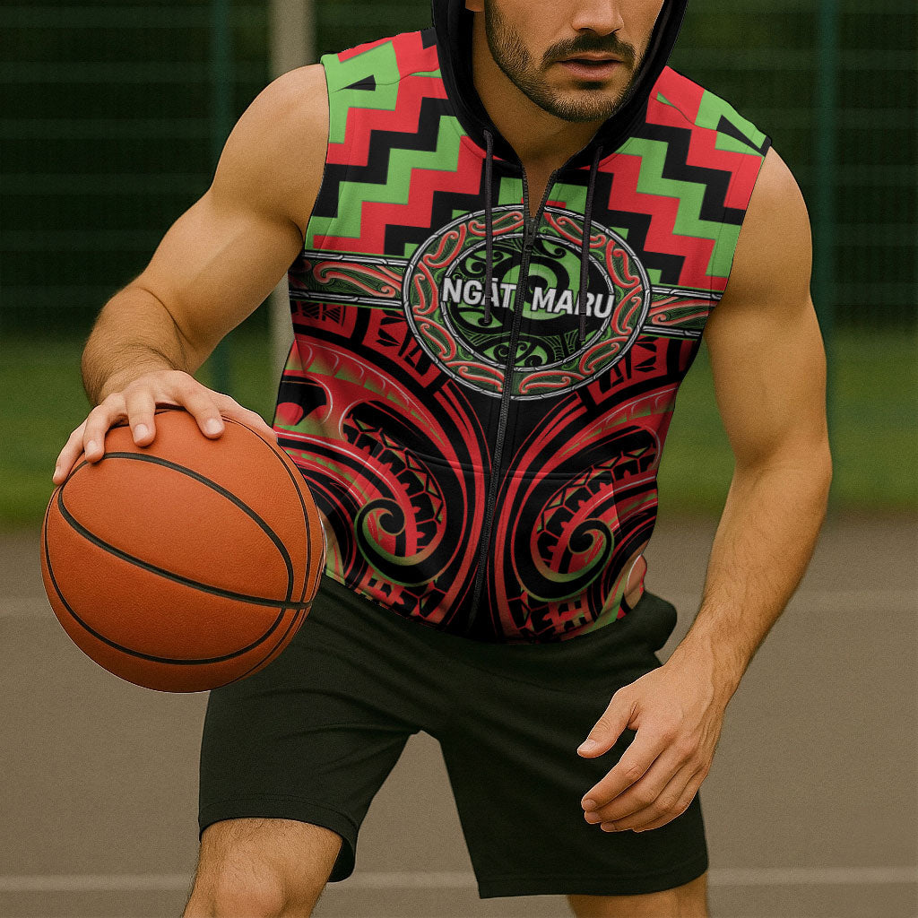 Aotearoa Ngati Maru Personalised Sleeveless Zip Hoodie Maori Iwi Poutama Puhoro Tattoo