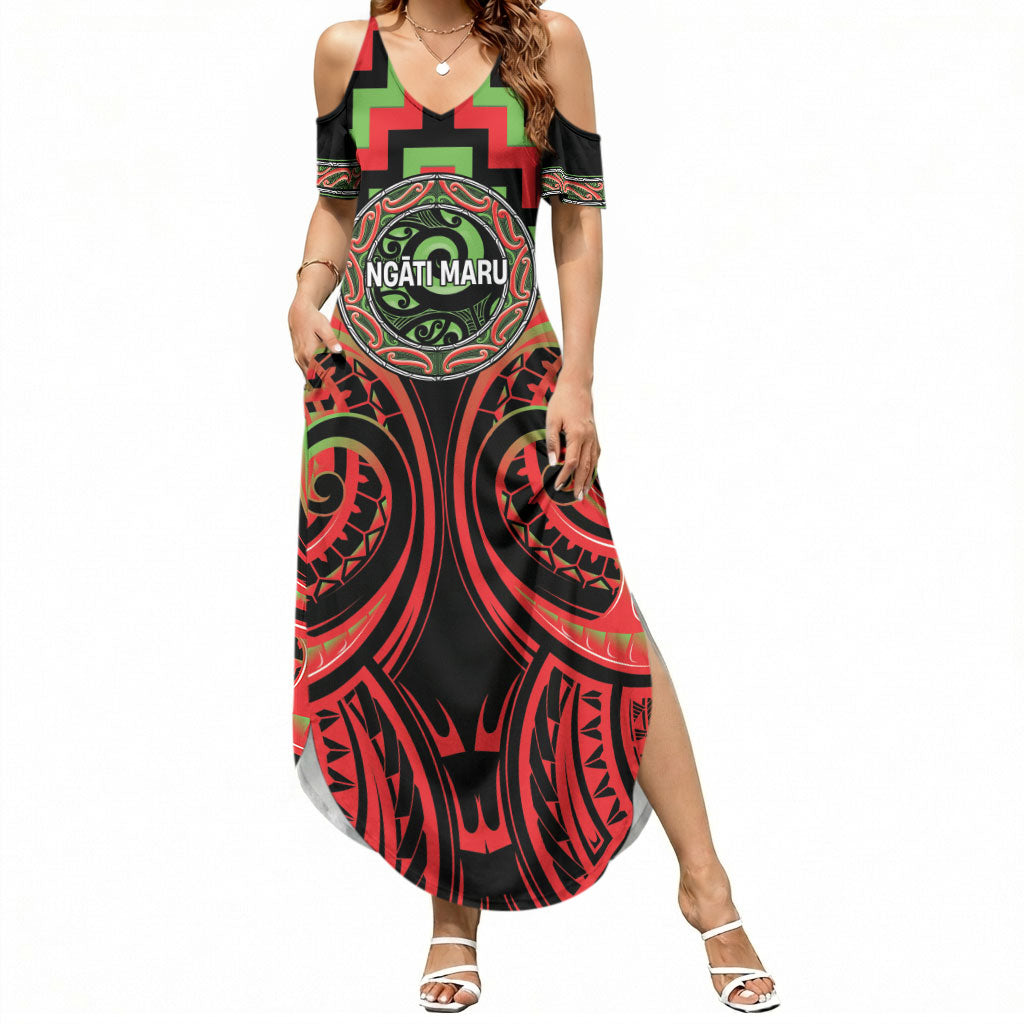 Aotearoa Ngati Maru Personalised Summer Maxi Dress Maori Iwi Poutama Puhoro Tattoo