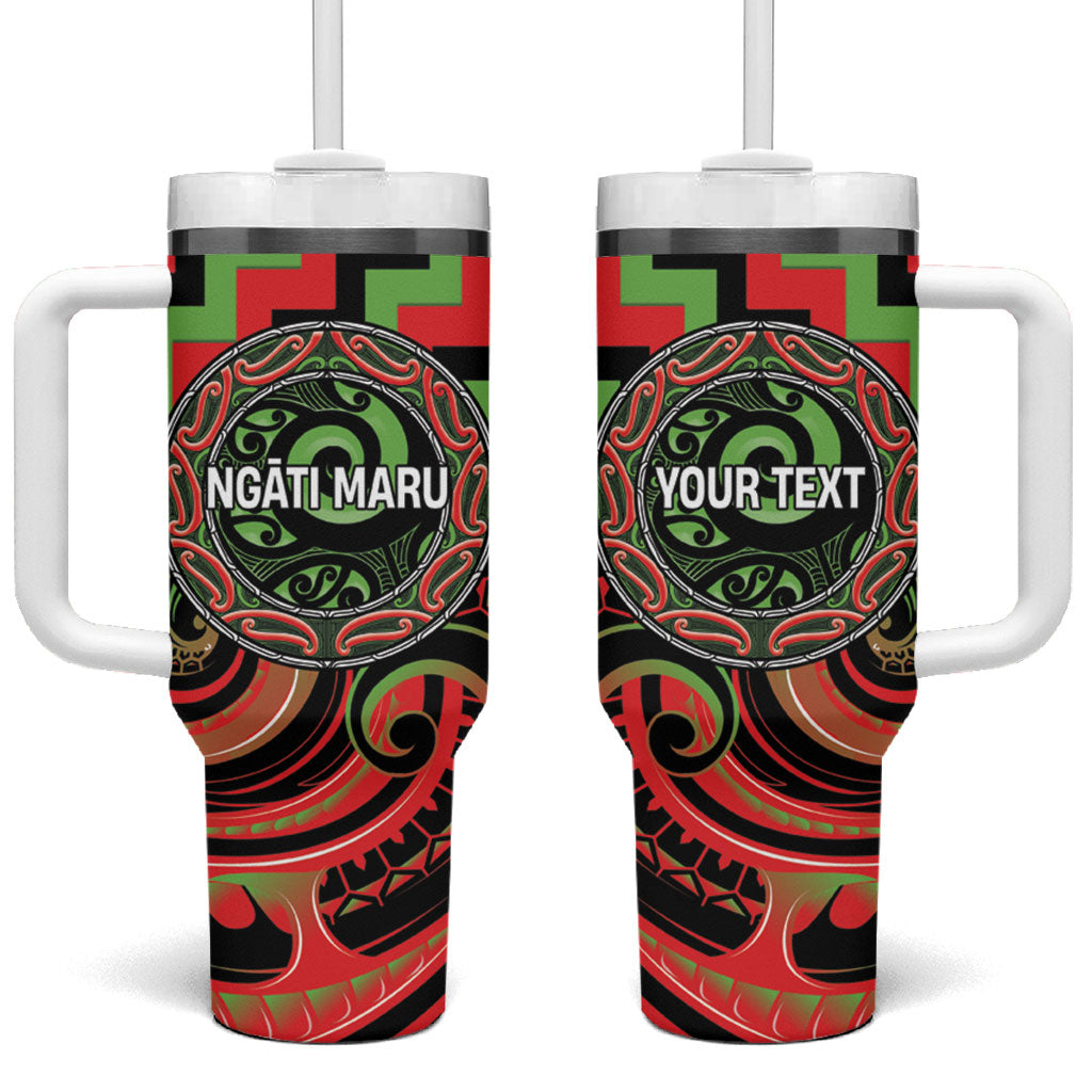 Aotearoa Ngati Maru Personalised Tumbler With Handle Maori Iwi Poutama Puhoro Tattoo
