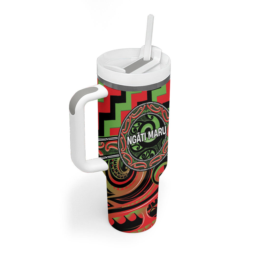 Aotearoa Ngati Maru Personalised Tumbler With Handle Maori Iwi Poutama Puhoro Tattoo