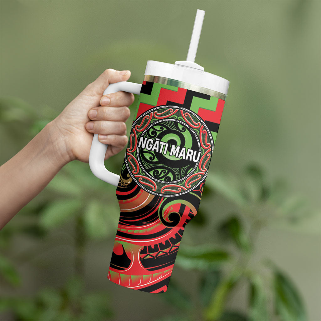 Aotearoa Ngati Maru Personalised Tumbler With Handle Maori Iwi Poutama Puhoro Tattoo
