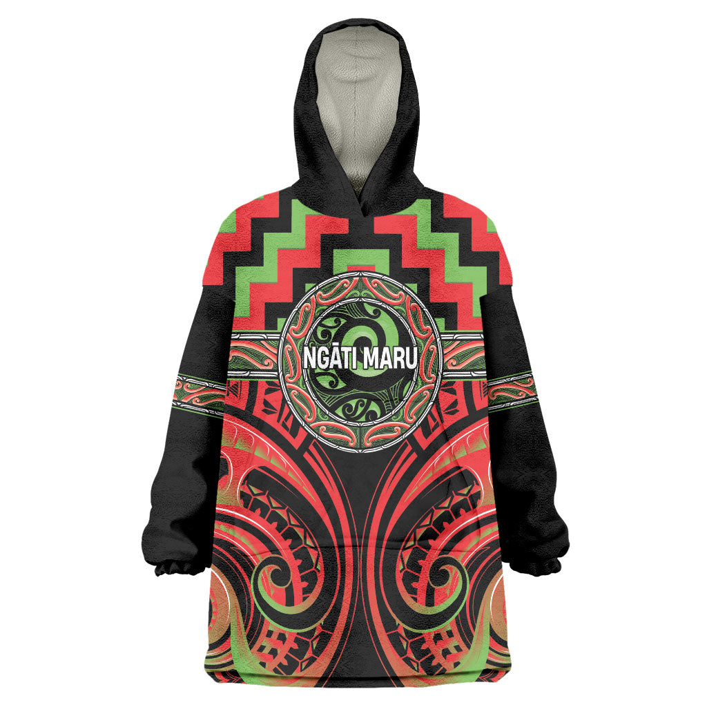 Aotearoa Ngati Maru Personalised Wearable Blanket Hoodie Maori Iwi Poutama Puhoro Tattoo