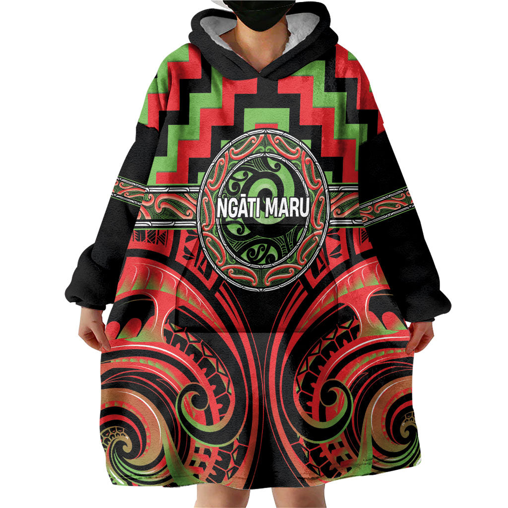 Aotearoa Ngati Maru Personalised Wearable Blanket Hoodie Maori Iwi Poutama Puhoro Tattoo