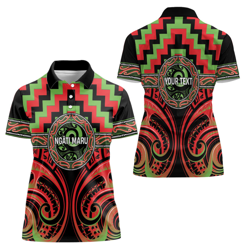 Aotearoa Ngati Maru Personalised Women Polo Shirt Maori Iwi Poutama Puhoro Tattoo
