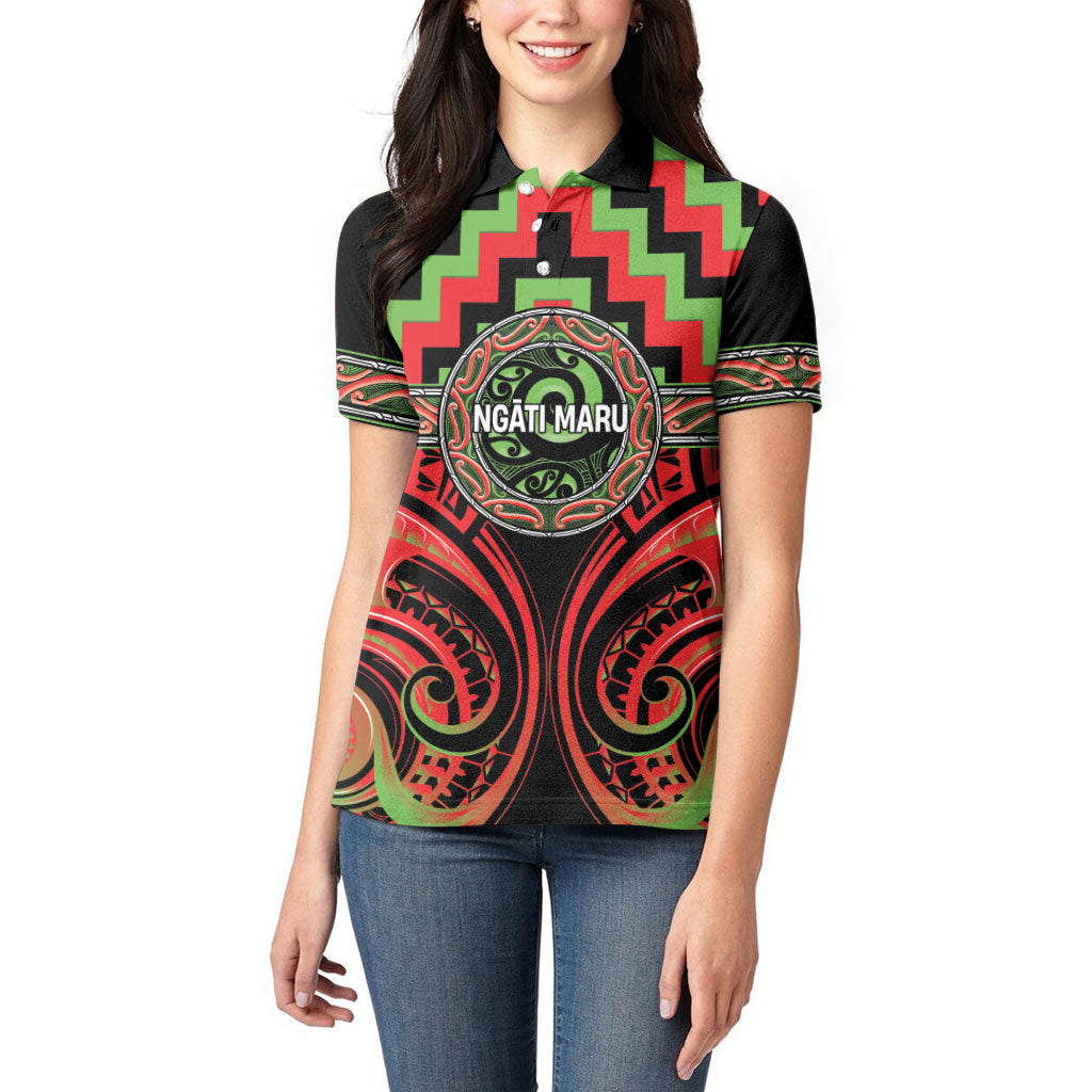 Aotearoa Ngati Maru Personalised Women Polo Shirt Maori Iwi Poutama Puhoro Tattoo