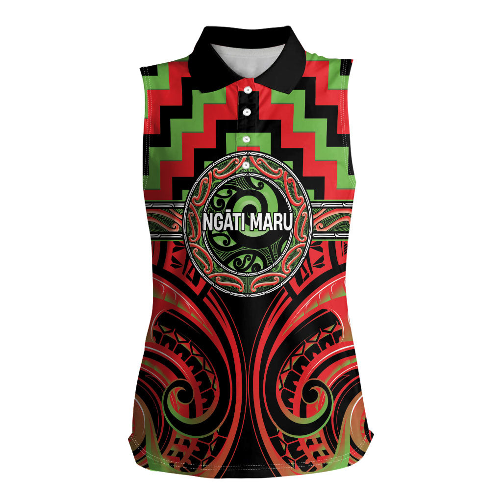Aotearoa Ngati Maru Personalised Women Sleeveless Polo Shirt Maori Iwi Poutama Puhoro Tattoo
