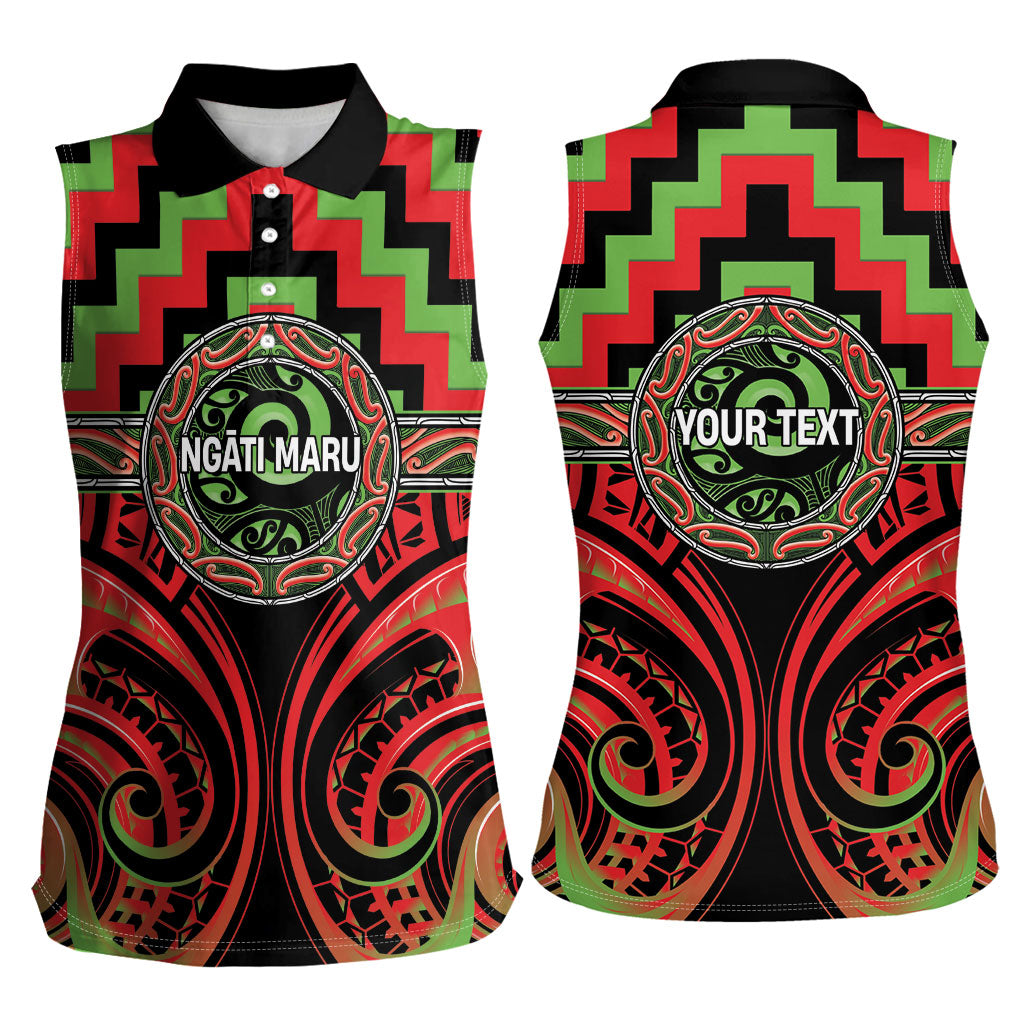 Aotearoa Ngati Maru Personalised Women Sleeveless Polo Shirt Maori Iwi Poutama Puhoro Tattoo