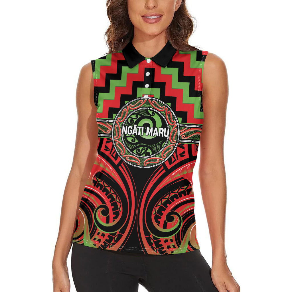 Aotearoa Ngati Maru Personalised Women Sleeveless Polo Shirt Maori Iwi Poutama Puhoro Tattoo