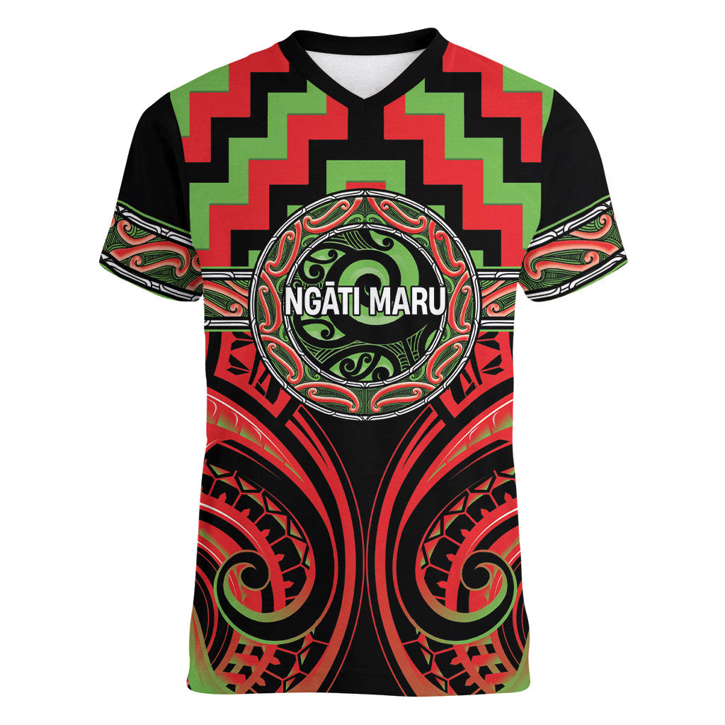 Aotearoa Ngati Maru Personalised Women V-Neck T-Shirt Maori Iwi Poutama Puhoro Tattoo