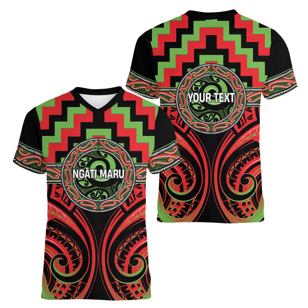 Aotearoa Ngati Maru Personalised Women V-Neck T-Shirt Maori Iwi Poutama Puhoro Tattoo