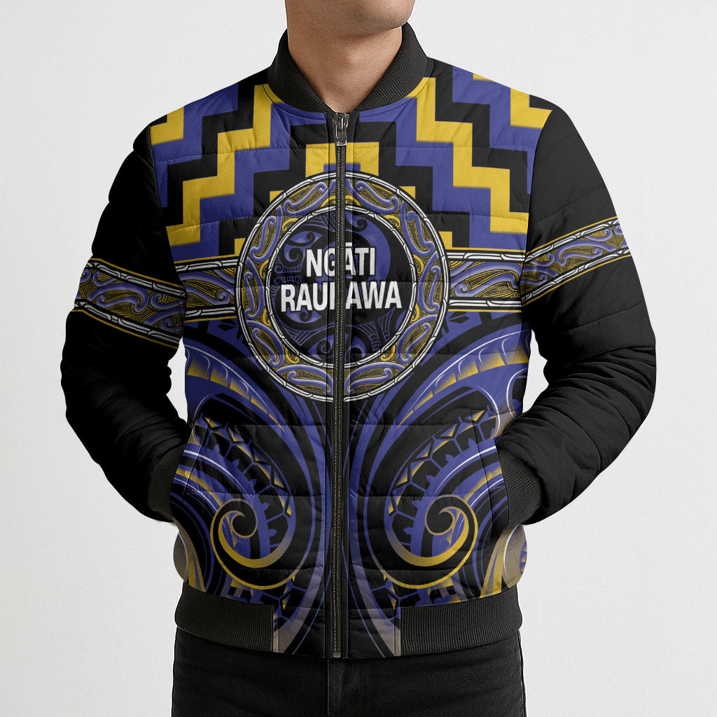 Aotearoa Ngati Raukawa Personalised Bomber Puffer Jacket Maori Iwi Poutama Puhoro Tattoo