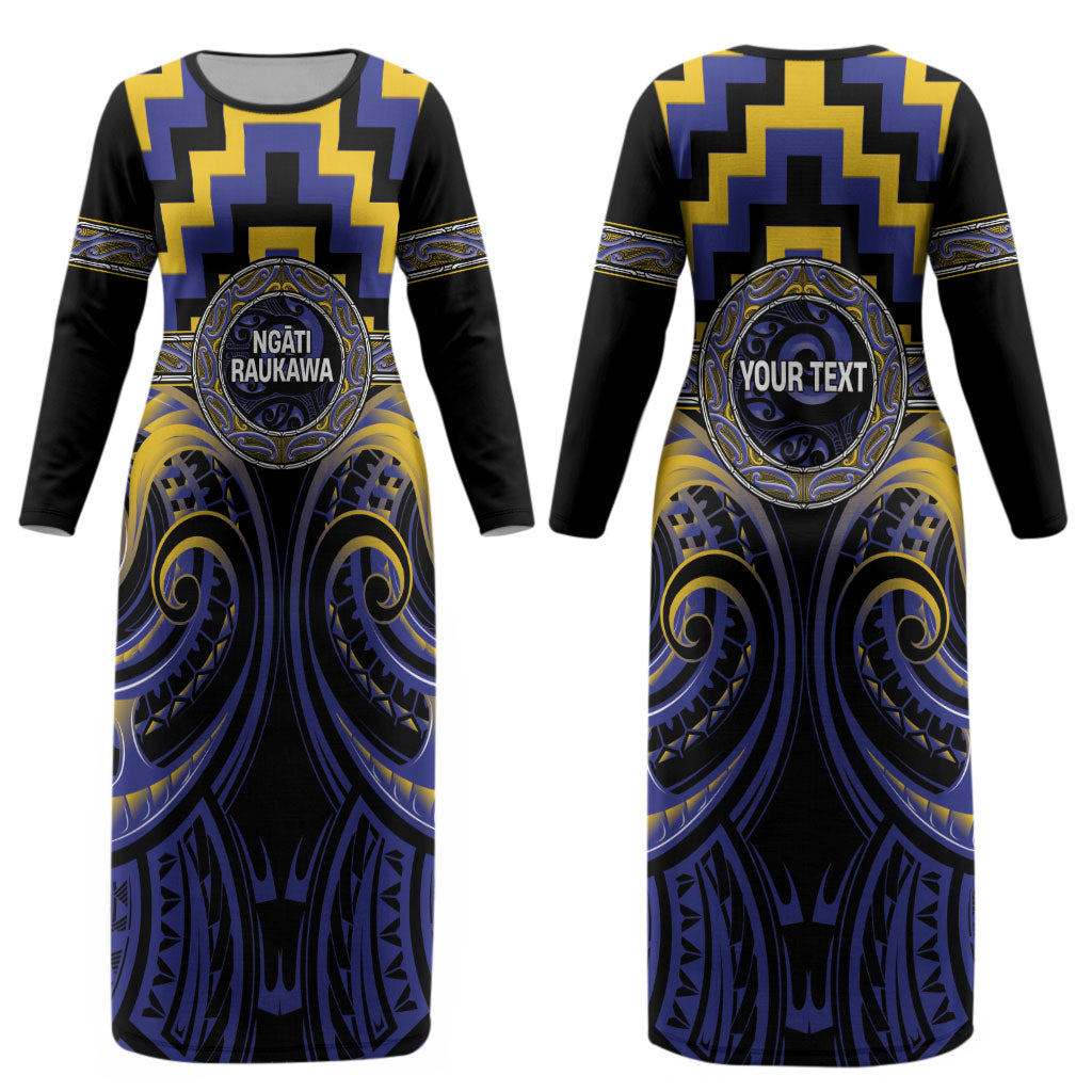 Aotearoa Ngati Raukawa Personalised Couples Matching Long Sleeve Bodycon Dress and Hawaiian Shirt Maori Iwi Poutama Puhoro Tattoo