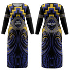 Aotearoa Ngati Raukawa Personalised Couples Matching Long Sleeve Bodycon Dress and Hawaiian Shirt Maori Iwi Poutama Puhoro Tattoo
