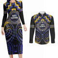 Aotearoa Ngati Raukawa Personalised Couples Matching Long Sleeve Bodycon Dress and Long Sleeve Button Shirt Maori Iwi Poutama Puhoro Tattoo