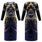 Aotearoa Ngati Raukawa Personalised Couples Matching Long Sleeve Bodycon Dress and Long Sleeve Button Shirt Maori Iwi Poutama Puhoro Tattoo