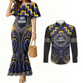 Aotearoa Ngati Raukawa Personalised Couples Matching Mermaid Dress and Long Sleeve Button Shirt Maori Iwi Poutama Puhoro Tattoo