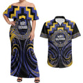Aotearoa Ngati Raukawa Personalised Couples Matching Off Shoulder Maxi Dress and Hawaiian Shirt Maori Iwi Poutama Puhoro Tattoo
