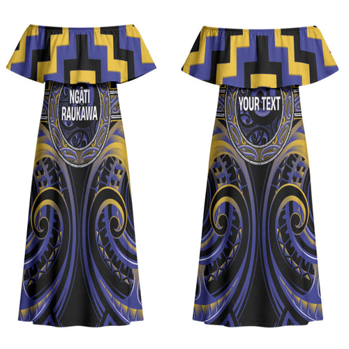 Aotearoa Ngati Raukawa Personalised Couples Matching Off Shoulder Maxi Dress and Hawaiian Shirt Maori Iwi Poutama Puhoro Tattoo