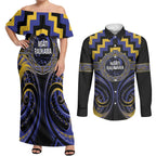Aotearoa Ngati Raukawa Personalised Couples Matching Off Shoulder Maxi Dress and Long Sleeve Button Shirt Maori Iwi Poutama Puhoro Tattoo