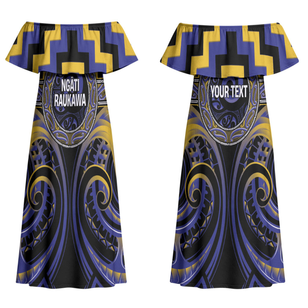 Aotearoa Ngati Raukawa Personalised Couples Matching Off Shoulder Maxi Dress and Long Sleeve Button Shirt Maori Iwi Poutama Puhoro Tattoo