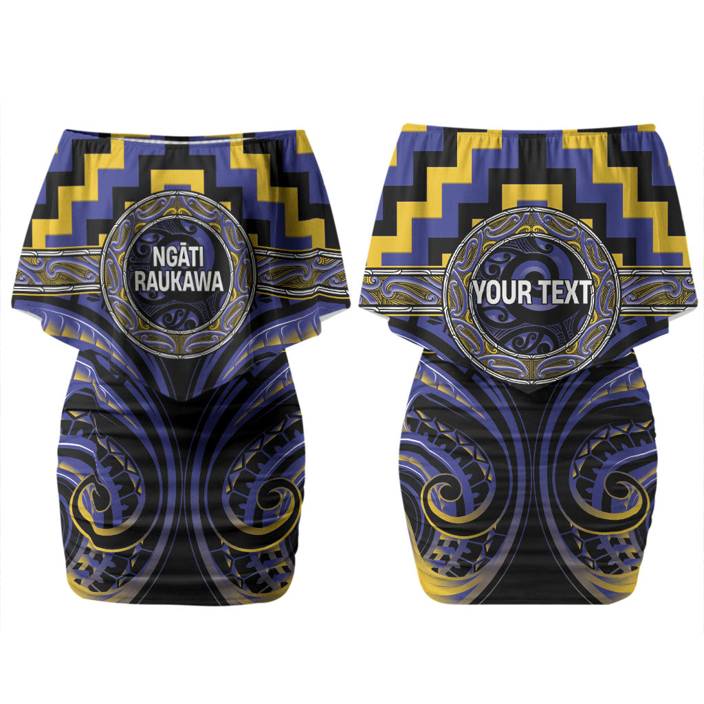 Aotearoa Ngati Raukawa Personalised Couples Matching Off Shoulder Short Dress and Hawaiian Shirt Maori Iwi Poutama Puhoro Tattoo
