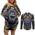 Aotearoa Ngati Raukawa Personalised Couples Matching Off Shoulder Short Dress and Long Sleeve Button Shirt Maori Iwi Poutama Puhoro Tattoo
