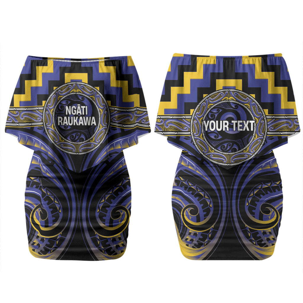 Aotearoa Ngati Raukawa Personalised Couples Matching Off Shoulder Short Dress and Long Sleeve Button Shirt Maori Iwi Poutama Puhoro Tattoo