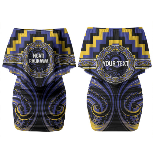 Aotearoa Ngati Raukawa Personalised Couples Matching Off Shoulder Short Dress and Long Sleeve Button Shirt Maori Iwi Poutama Puhoro Tattoo