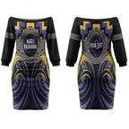 Aotearoa Ngati Raukawa Personalised Couples Matching Off The Shoulder Long Sleeve Dress and Hawaiian Shirt Maori Iwi Poutama Puhoro Tattoo