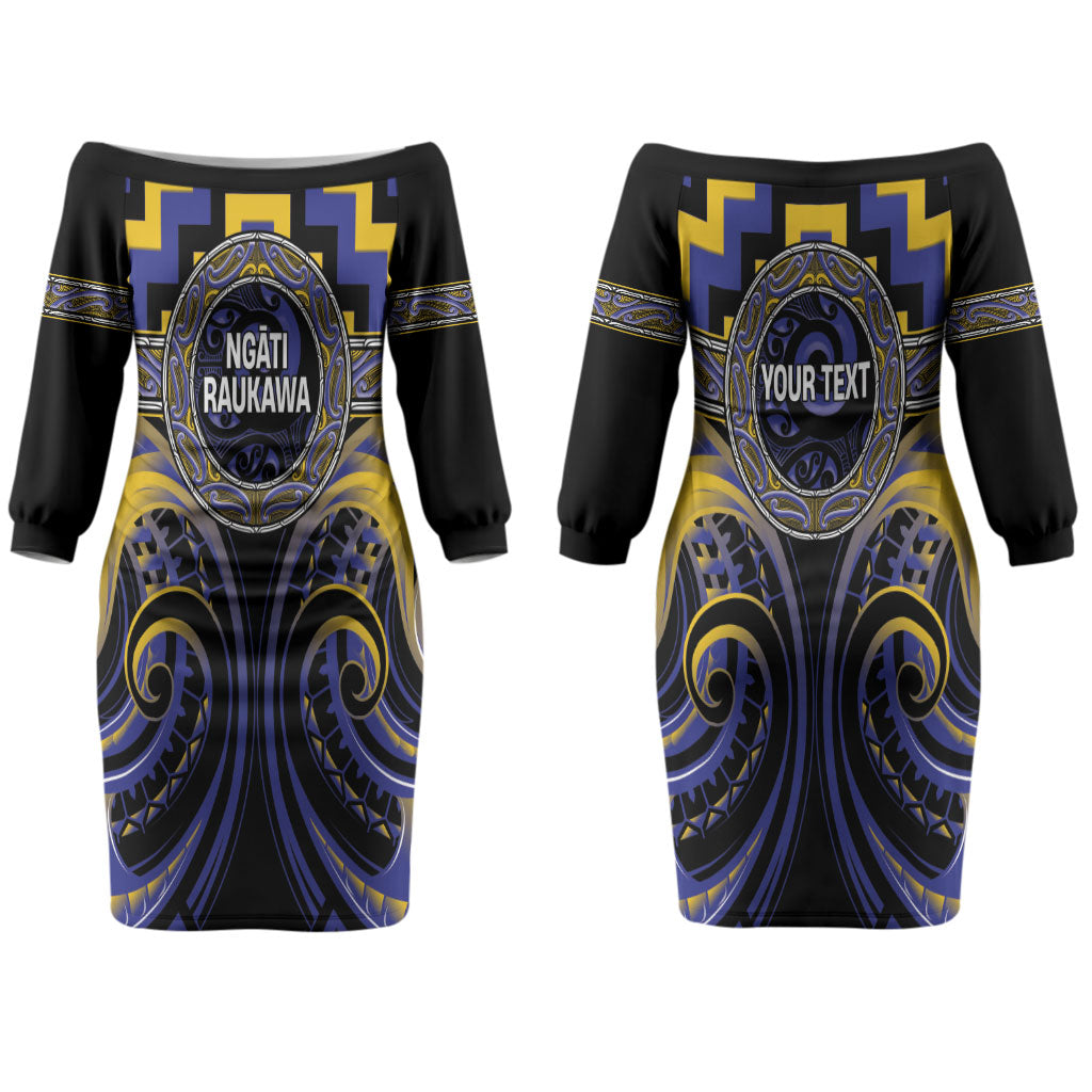 Aotearoa Ngati Raukawa Personalised Couples Matching Off The Shoulder Long Sleeve Dress and Hawaiian Shirt Maori Iwi Poutama Puhoro Tattoo