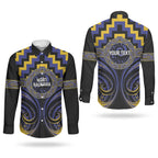 Aotearoa Ngati Raukawa Personalised Couples Matching Off The Shoulder Long Sleeve Dress and Long Sleeve Button Shirt Maori Iwi Poutama Puhoro Tattoo