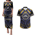 Aotearoa Ngati Raukawa Personalised Couples Matching Puletasi and Hawaiian Shirt Maori Iwi Poutama Puhoro Tattoo