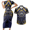 Aotearoa Ngati Raukawa Personalised Couples Matching Short Sleeve Bodycon Dress and Hawaiian Shirt Maori Iwi Poutama Puhoro Tattoo